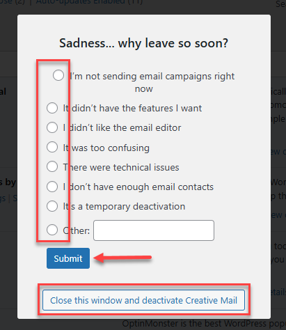 WordPress Dashboard - Plugins - Confirm Deactivation