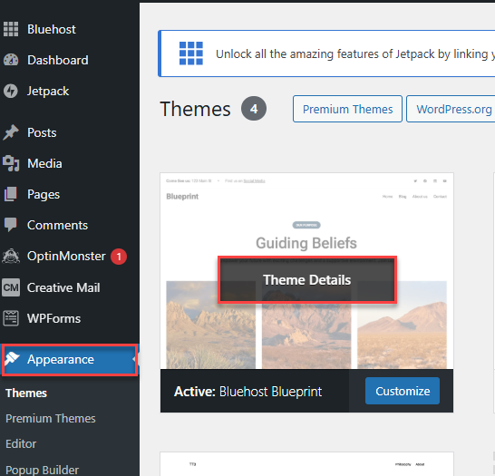 Wordpress - Appearance - Theme Details