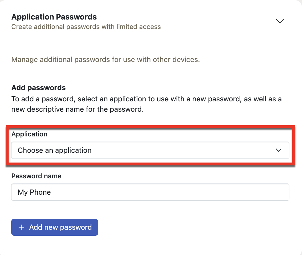 Add Password Choose an Application