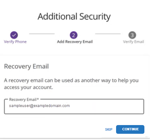 Additional Security - Enter recovery email