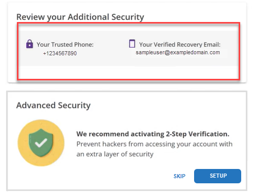 Additional Security with phone number and email