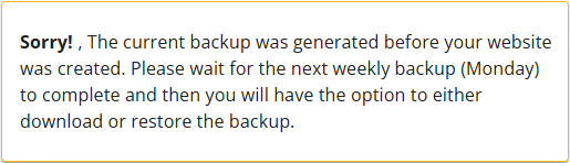 BH Websites Weekly Backups - Access Backups Not Available