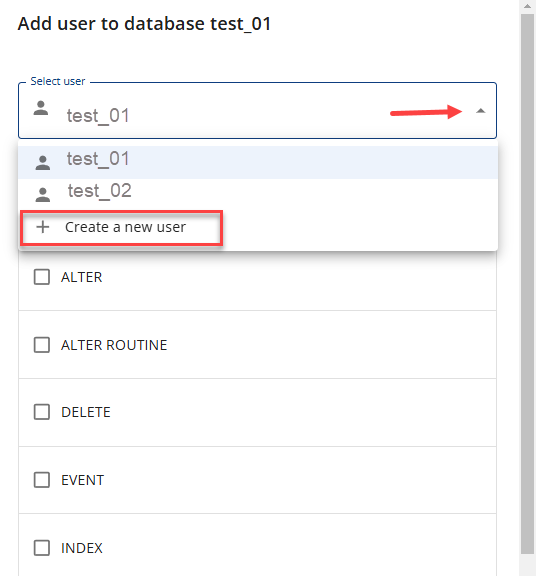 Manage MySQL Database - Create a new user