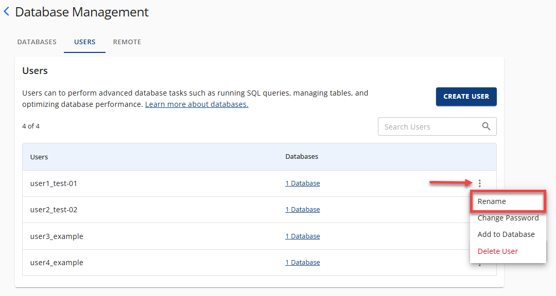 Manage MySQL Database User - Rename a user