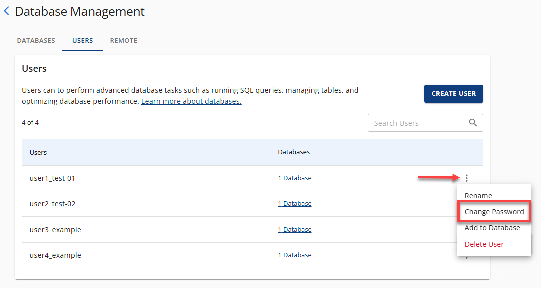 Manage MySQL Database User - Change Password