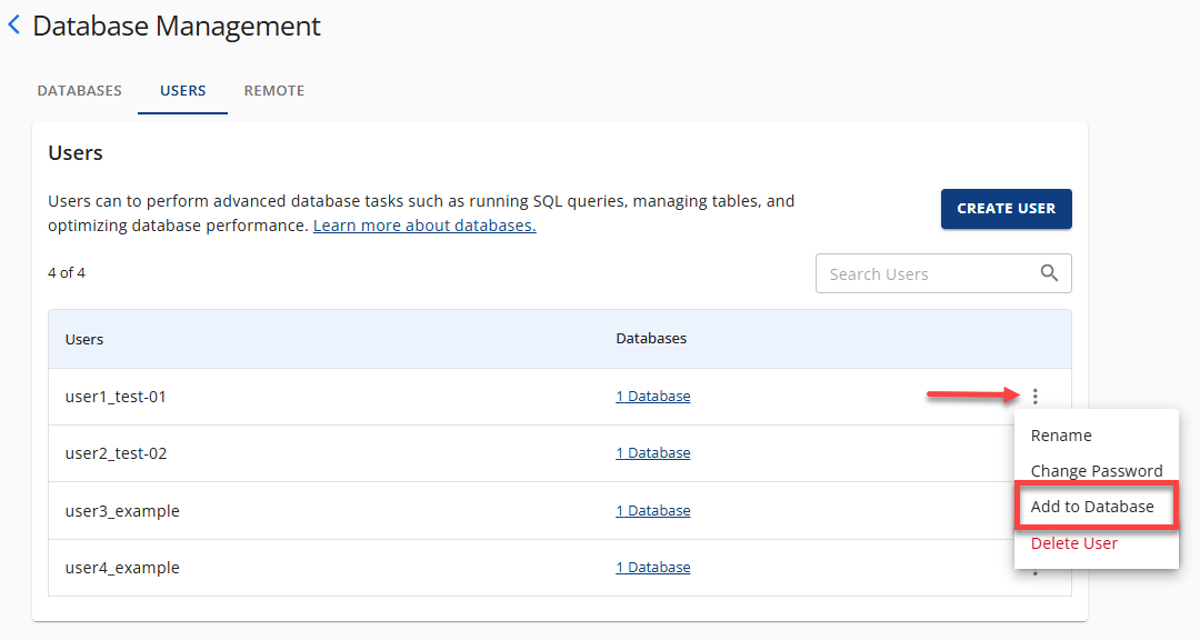 Manage MySQL Database User - Add to Database