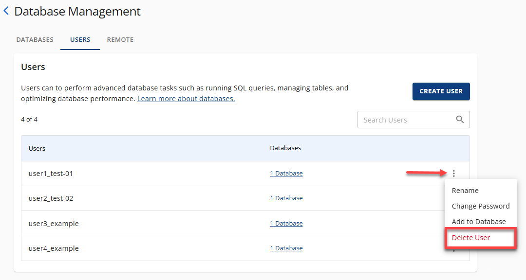 Manage MySQL Database User - Delete User