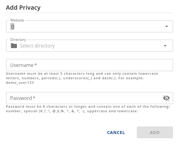 Bluehost Account Manager - Files and Access - Manage Directory Privacy