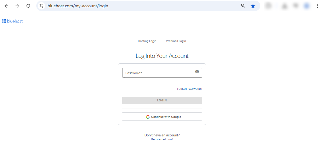 Log into Account Manager - Enter your Bluehost password