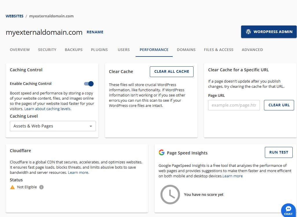 Overview tab - PageSpeed Insights - Manage link