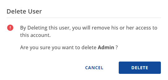Delete User confirmation window