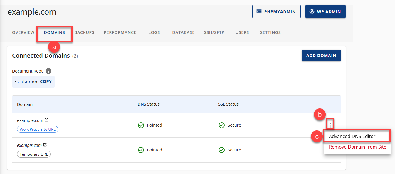 Cloud Hosting Advanced DNS Editor dropdown