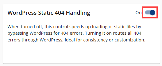 WordPress Static 404 Handler Toggled ON