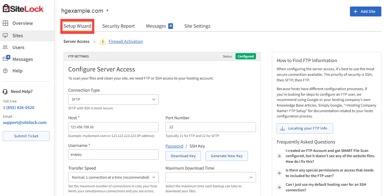 SiteLock - Setup Wizard