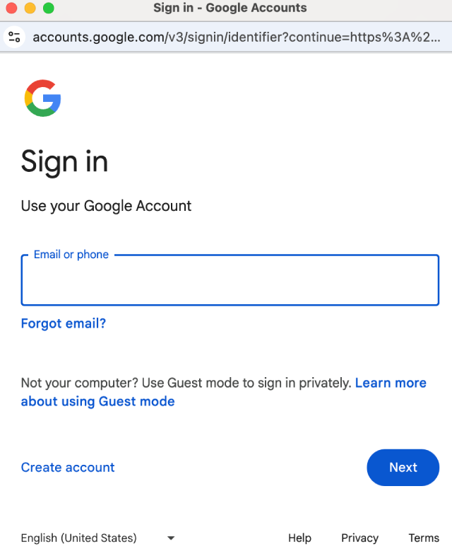 BH Login Page - Google Sign in