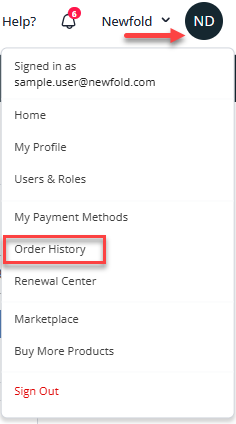 Order Hostory tab