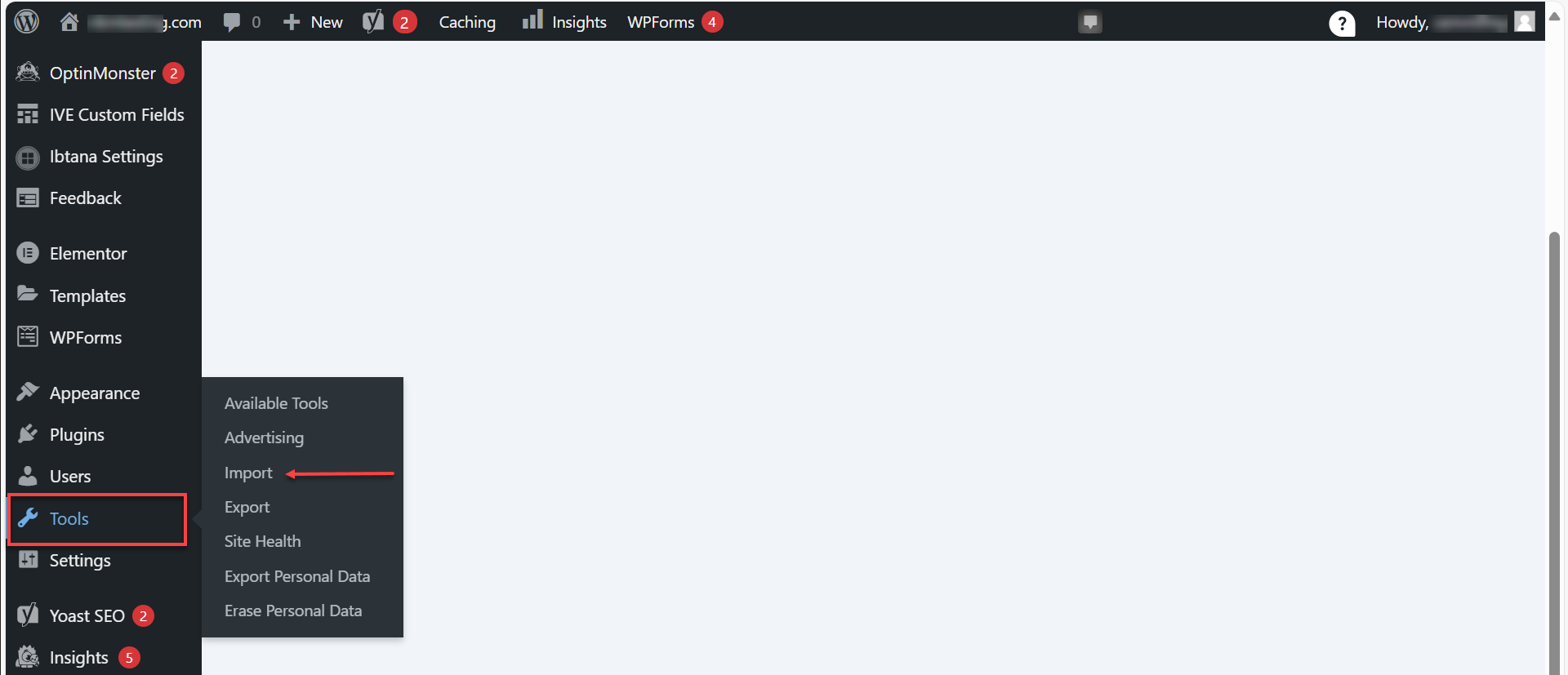 Import option under Tools