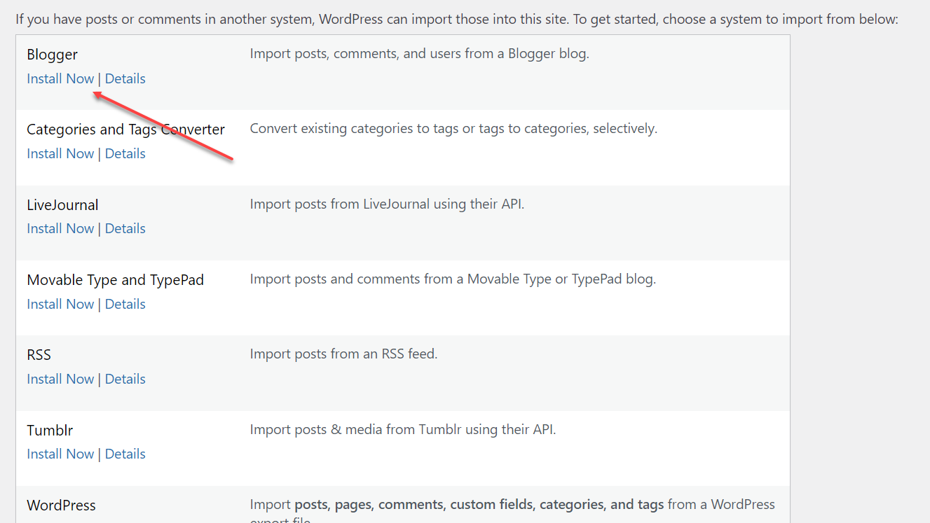 Install Now link for Blogger