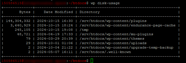 WP-CLI View Disk Usage