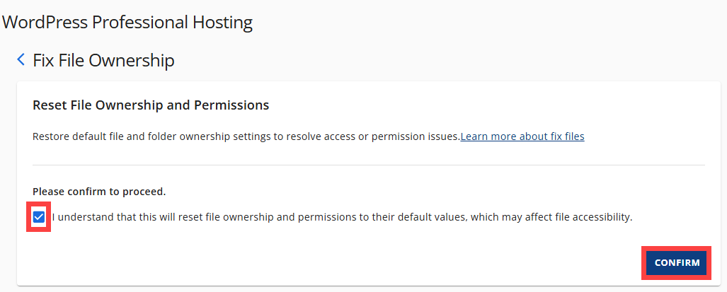 AM - Hosting - Files and Access - Fix File Ownership - Confirm