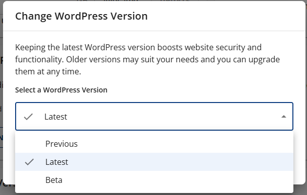 Change WordPress version dropdown