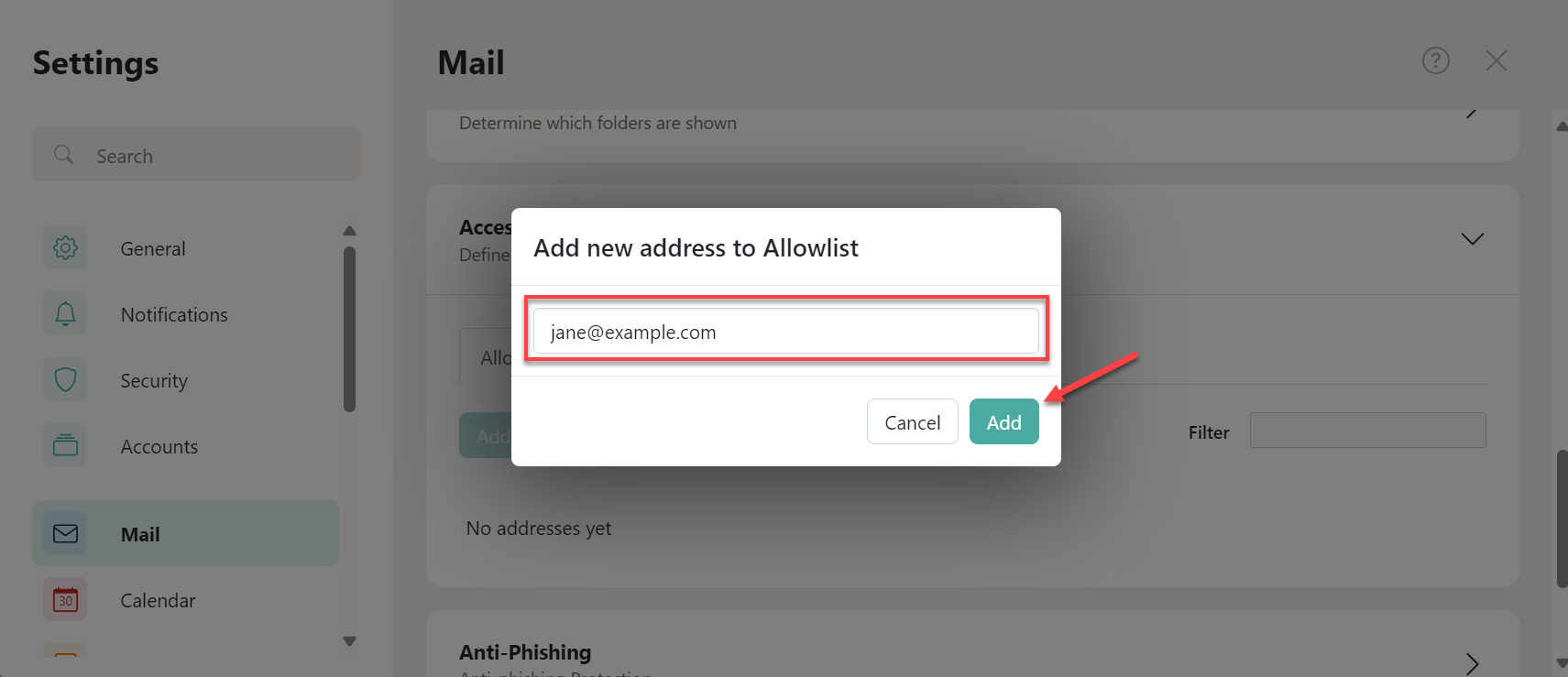 Field to enter email address