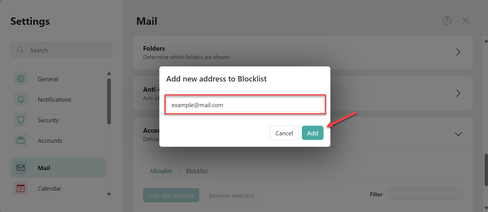 Field to enter email address