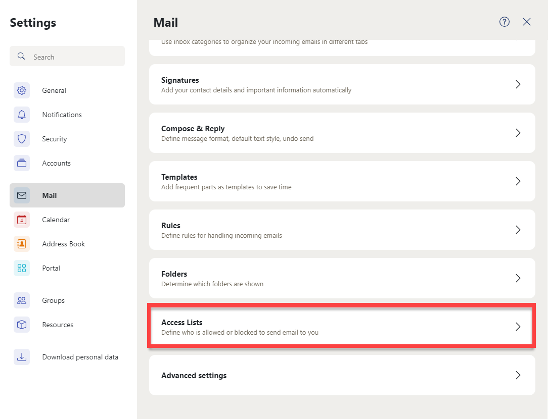 OX Mail - Access List