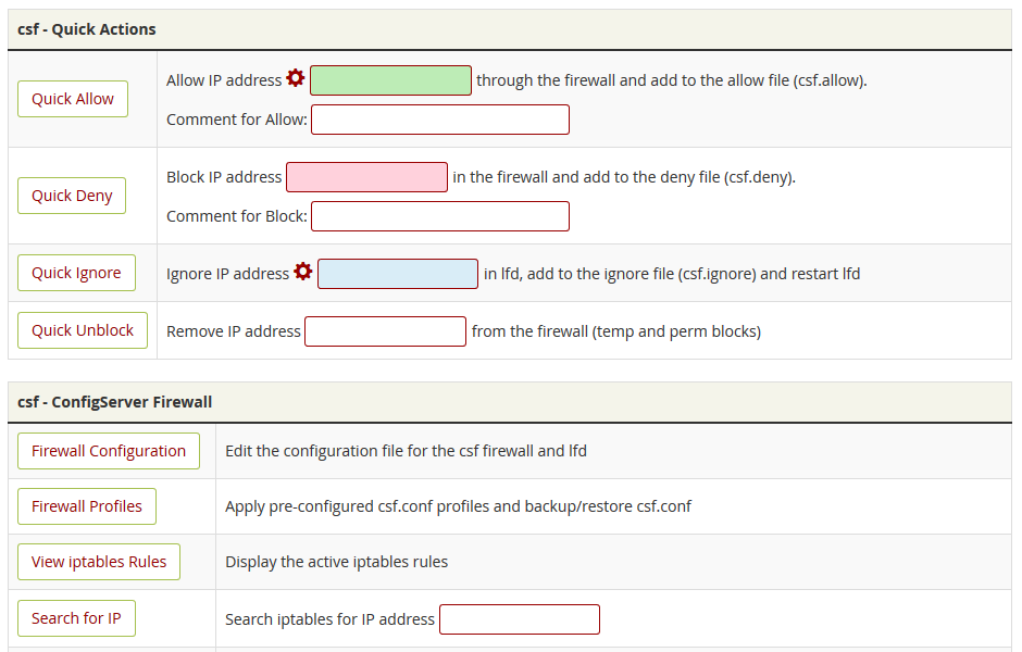 ConfigServer Quick Actions and Firewall