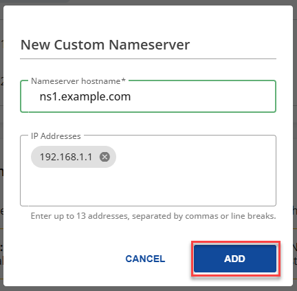 New Custom Nameserver Add