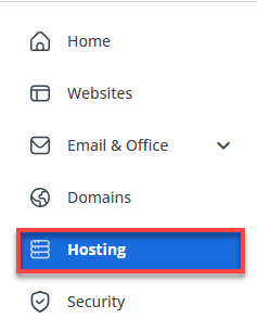 Hosting tab in Bluehost account manager
