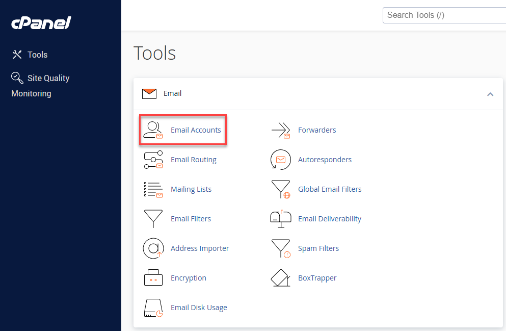 Email accounts under cPanel email