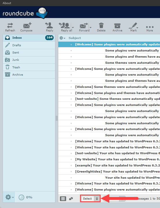 cPanel select all email