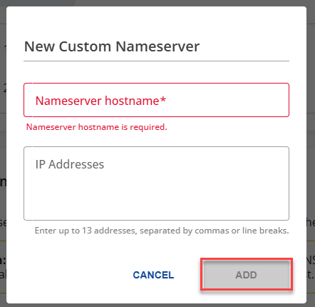 New Custom Nameserver field