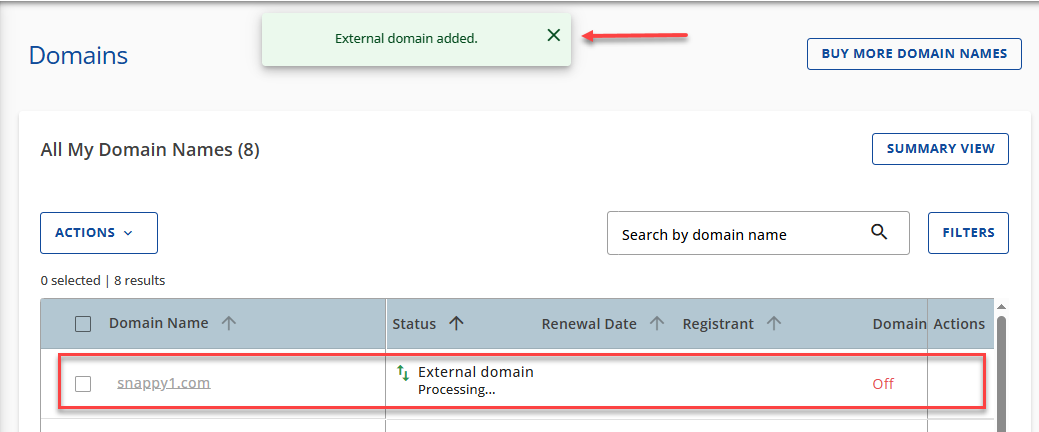 External domain added banner