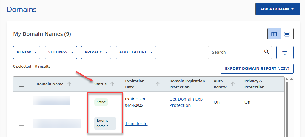 Verify Domain status