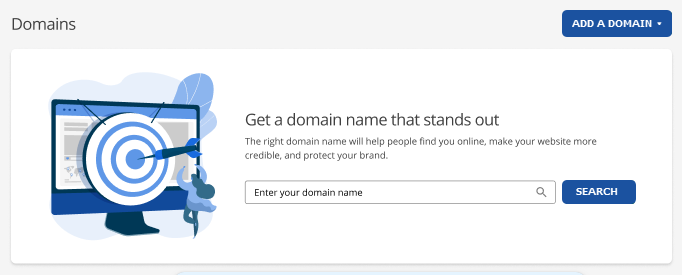 Domains tab - Card View - Register a new domain