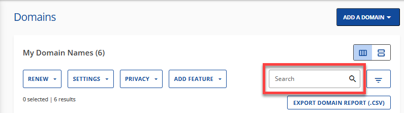 Domains tab - Search box