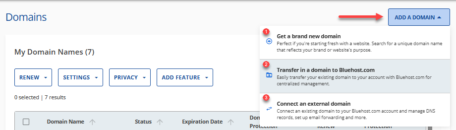 Domains tab - Add a Domain