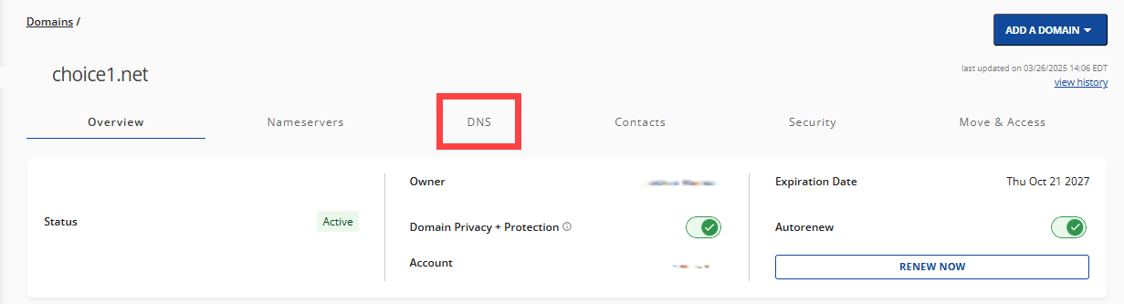 Domains - DNS Tab