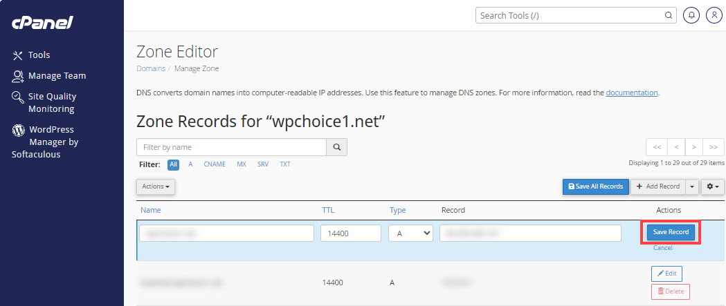 Zone Editor Save Record
