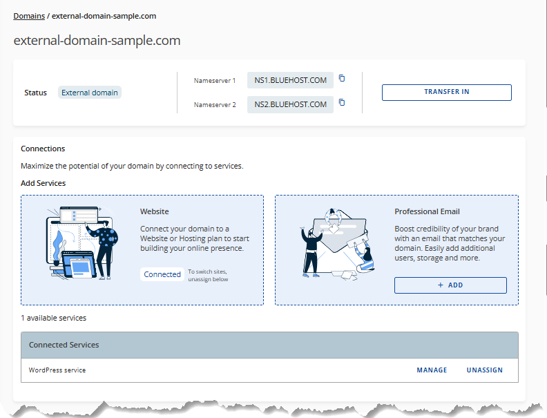 Account Manager - Domains not registered with Bluehost