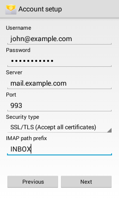 Bluehost Android Kitkat (4.4) or Earlier - IMAP SSL