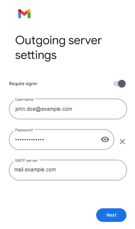 Android device - Email app - Enter outgoing server