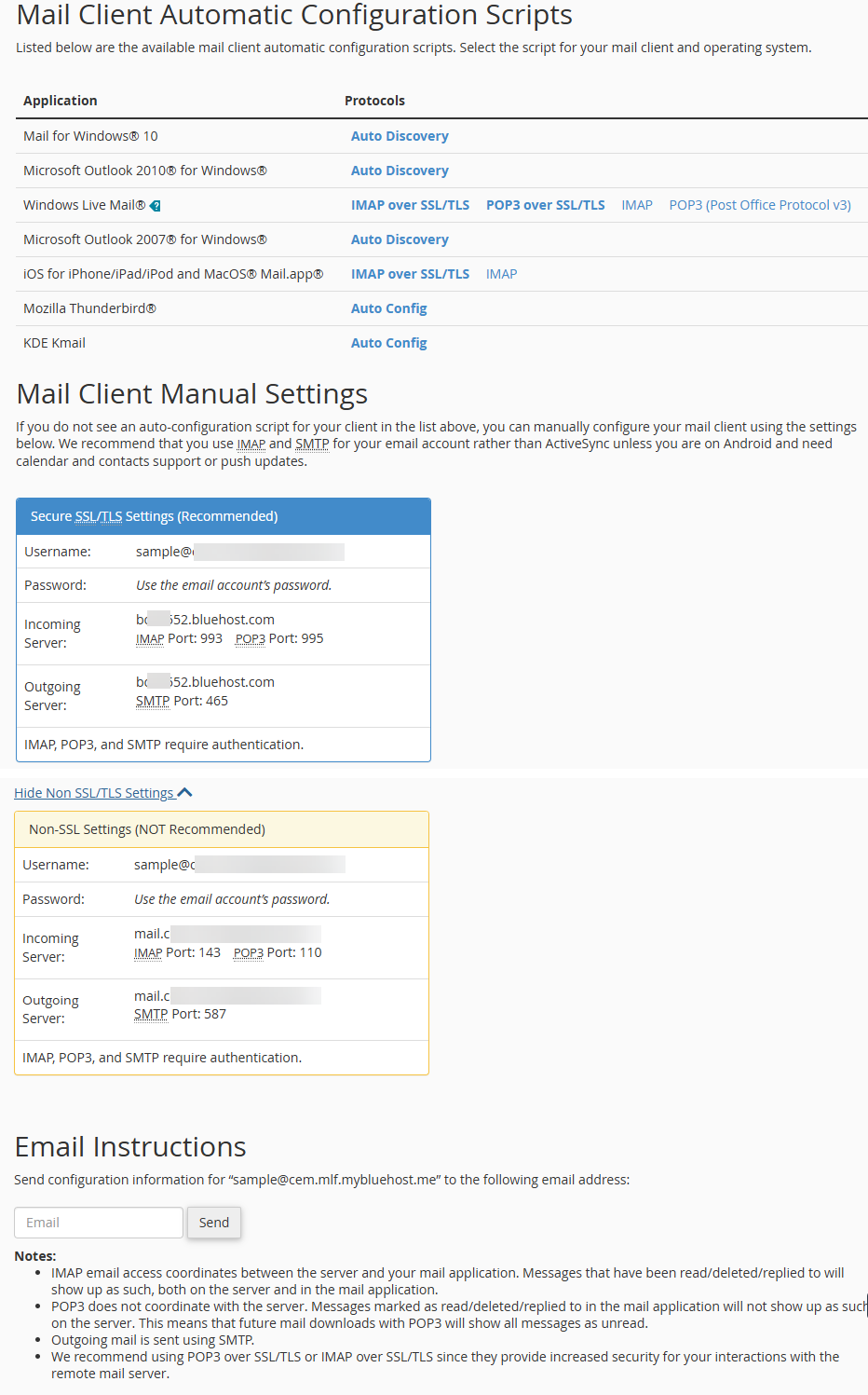 Bluehost Account Manager cPanel Email Email Account Connect Devices Settings