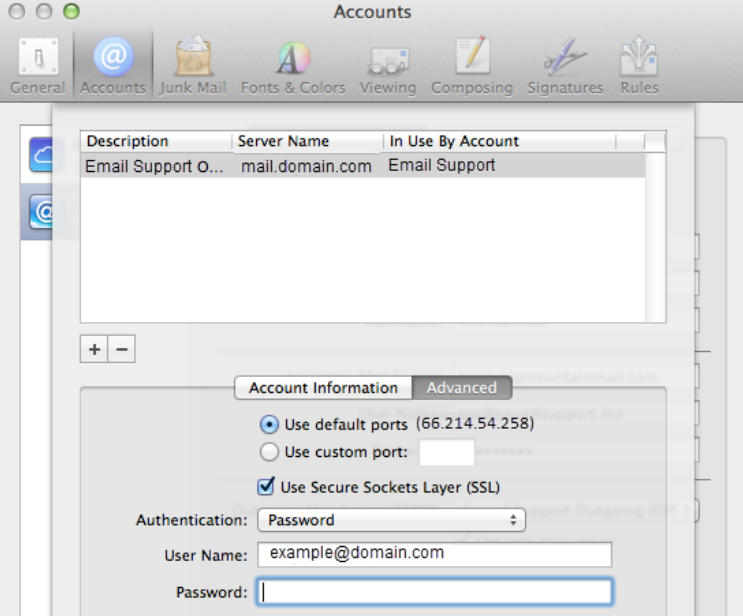 Username and Password settings