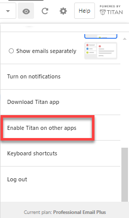 Bluehost Professional Email Gear Icon - Enable Titan on other apps