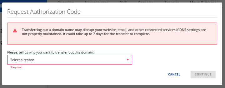 EPP Code - Select a reason for the transfer