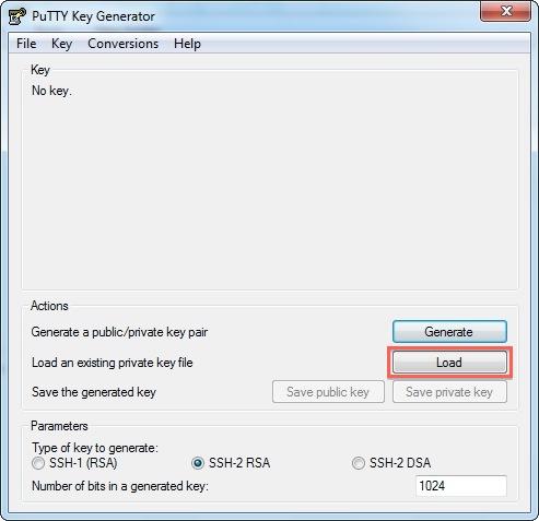 PuTTY Key Generator - Load your private key