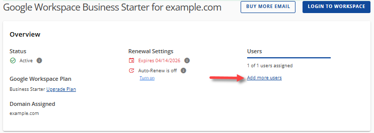 Google Workspace - Add more users link